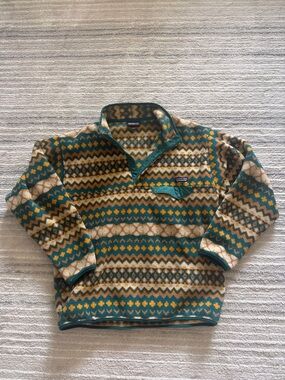 Patagonia Teal, Mustard & Cream Fair Synchilla Snap-T Fleece Pullover